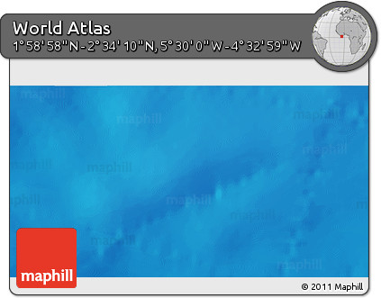 Physical 3D Map of the Area around 2° 16' 34" N, 5° 1' 30" W