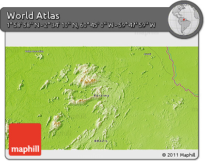 Physical 3D Map of the Area around 2° 16' 34" N, 60° 16' 29" W