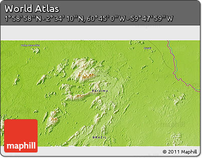 Physical 3D Map of the Area around 2° 16' 34" N, 60° 16' 29" W