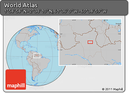 Gray Location Map of the Area around 2° 16' 34" N, 61° 7' 30" W