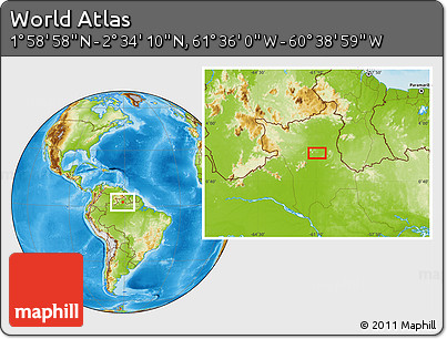 Physical Location Map of the Area around 2° 16' 34" N, 61° 7' 30" W