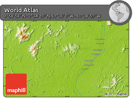 Physical Map of the Area around 2° 16' 34" N, 61° 7' 30" W
