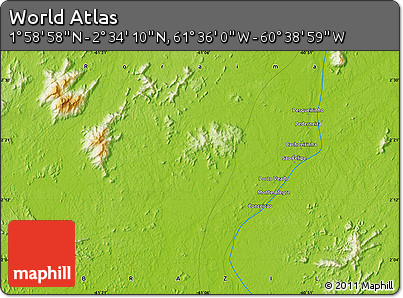Physical Map of the Area around 2° 16' 34" N, 61° 7' 30" W