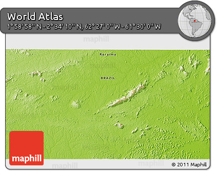 Physical 3D Map of the Area around 2° 16' 34" N, 61° 58' 30" W