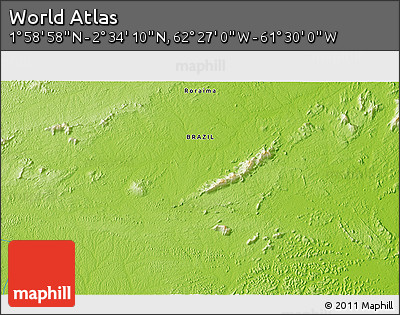 Physical 3D Map of the Area around 2° 16' 34" N, 61° 58' 30" W