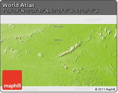 Physical 3D Map of the Area around 2° 16' 34" N, 61° 58' 30" W