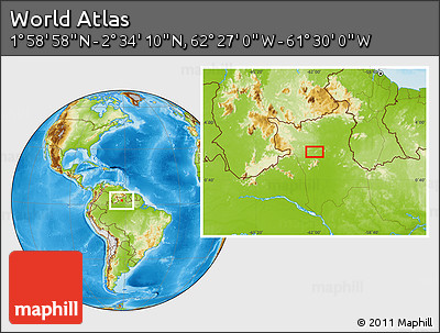 Physical Location Map of the Area around 2° 16' 34" N, 61° 58' 30" W