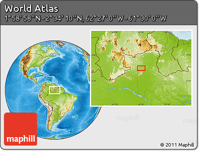 Physical Location Map of the Area around 2° 16' 34" N, 61° 58' 30" W