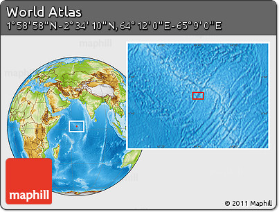 Physical Location Map of the Area around 2° 16' 34" N, 64° 40' 30" E