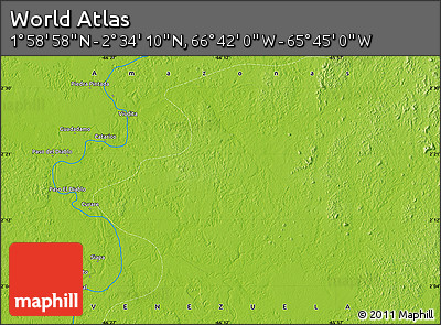 Physical Map of the Area around 2° 16' 34" N, 66° 13' 29" W