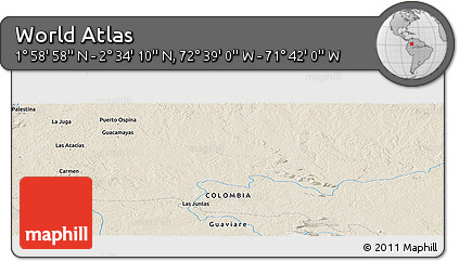Shaded Relief Panoramic Map of the Area around 2° 16' 34" N, 72° 10' 30" W