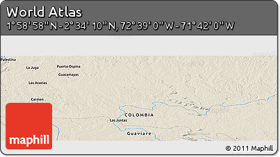 Shaded Relief Panoramic Map of the Area around 2° 16' 34" N, 72° 10' 30" W