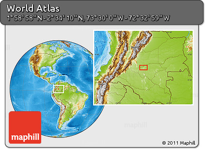 Physical Location Map of the Area around 2° 16' 34" N, 73° 1' 30" W