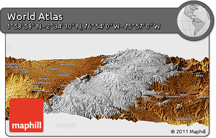 Physical Panoramic Map of the Area around 2° 16' 34" N, 76° 25' 30" W
