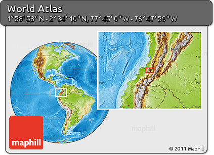 Physical Location Map of the Area around 2° 16' 34" N, 77° 16' 30" W