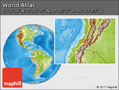Physical Location Map of the Area around 2° 16' 34" N, 77° 16' 30" W