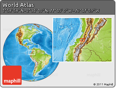 Physical Location Map of the Area around 2° 16' 34" N, 77° 16' 30" W
