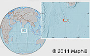 Gray Location Map of the area around 2° 16' 34" N, 79° 7' 30" E, hill shading