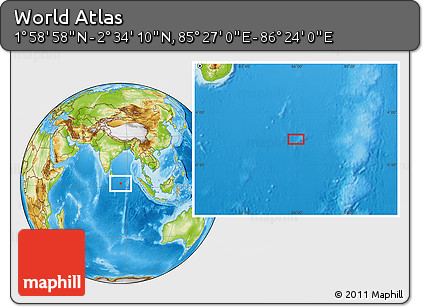 Physical Location Map of the Area around 2° 16' 34" N, 85° 55' 30" E