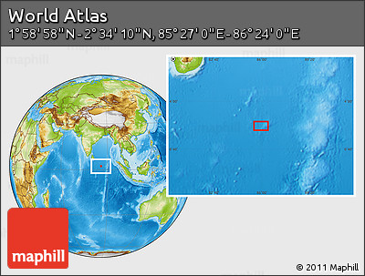 Physical Location Map of the Area around 2° 16' 34" N, 85° 55' 30" E