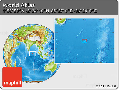 Physical Location Map of the Area around 2° 16' 34" N, 85° 55' 30" E