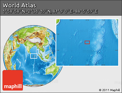 Physical Location Map of the Area around 2° 16' 34" N, 87° 37' 30" E