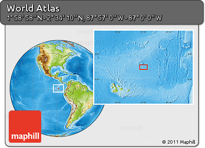 Physical Location Map of the Area around 2° 16' 34" N, 87° 28' 29" W