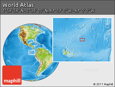 Physical Location Map of the Area around 2° 16' 34" N, 87° 28' 29" W