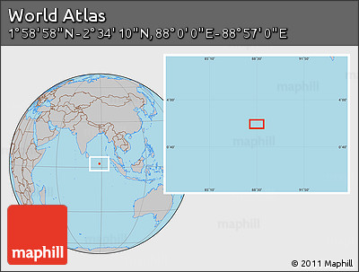 Gray Location Map of the Area around 2° 16' 34" N, 88° 28' 29" E