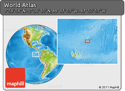 Physical Location Map of the Area around 2° 16' 34" N, 88° 19' 29" W