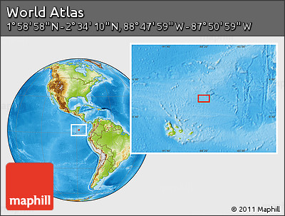 Physical Location Map of the Area around 2° 16' 34" N, 88° 19' 29" W