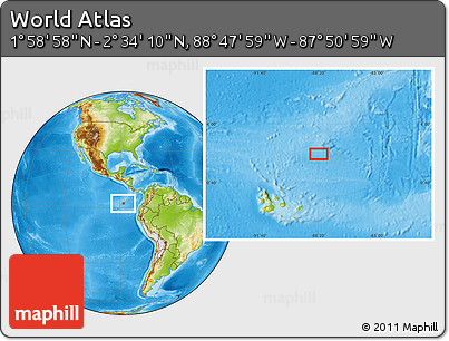 Physical Location Map of the Area around 2° 16' 34" N, 88° 19' 29" W