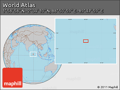 Gray Location Map of the Area around 2° 16' 34" N, 89° 19' 29" E