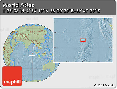 Savanna Style Location Map of the Area around 2° 16' 34" N, 89° 19' 29" E, hill shading