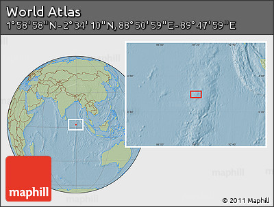 Savanna Style Location Map of the Area around 2° 16' 34" N, 89° 19' 29" E, hill shading
