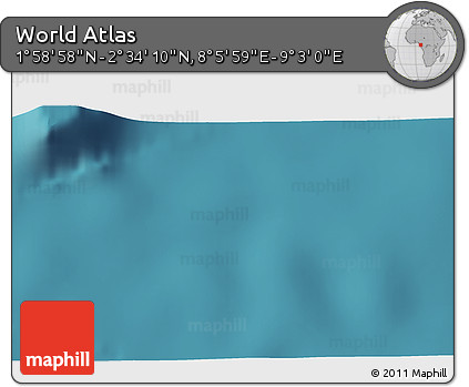 Satellite 3D Map of the Area around 2° 16' 34" N, 8° 34' 29" E