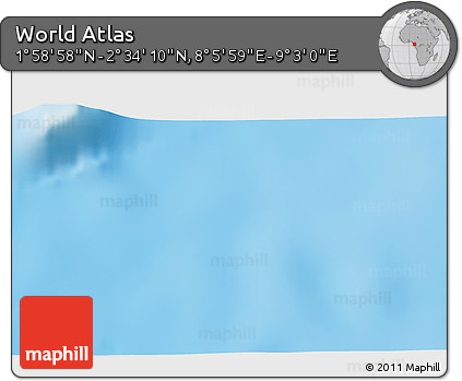 Shaded Relief 3D Map of the Area around 2° 16' 34" N, 8° 34' 29" E