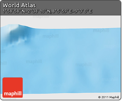 Shaded Relief 3D Map of the Area around 2° 16' 34" N, 8° 34' 29" E