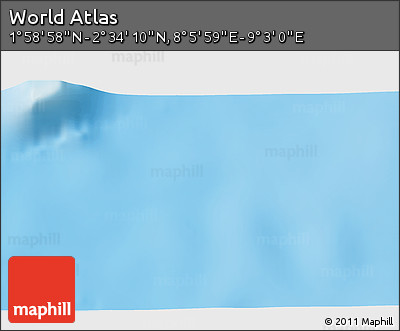 Shaded Relief 3D Map of the Area around 2° 16' 34" N, 8° 34' 29" E