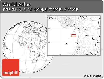 Blank Location Map of the Area around 2° 16' 34" N, 8° 34' 29" E