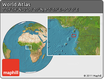 Satellite Location Map of the Area around 2° 16' 34" N, 8° 34' 29" E