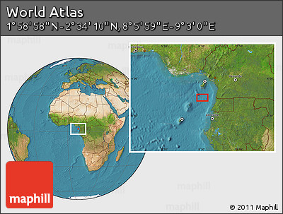 Satellite Location Map of the Area around 2° 16' 34" N, 8° 34' 29" E