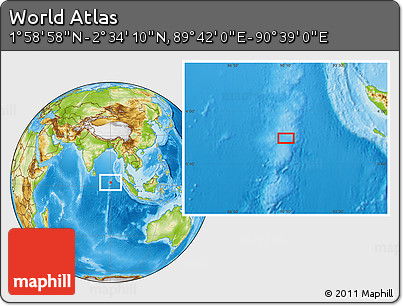 Physical Location Map of the Area around 2° 16' 34" N, 90° 10' 30" E