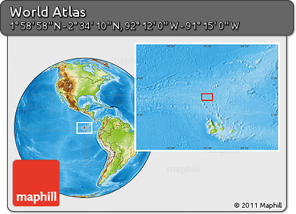 Physical Location Map of the Area around 2° 16' 34" N, 91° 43' 29" W