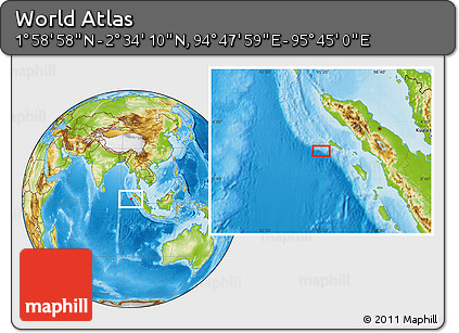 Physical Location Map of the Area around 2° 16' 34" N, 95° 16' 30" E