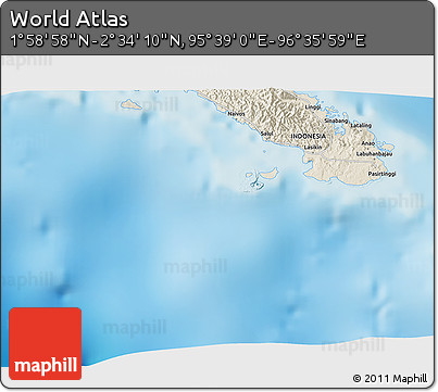 Shaded Relief 3D Map of the Area around 2° 16' 34" N, 96° 7' 30" E