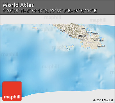 Shaded Relief 3D Map of the Area around 2° 16' 34" N, 96° 7' 30" E