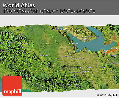 Satellite 3D Map of the Area around 2° 16' 34" N, 98° 40' 30" E