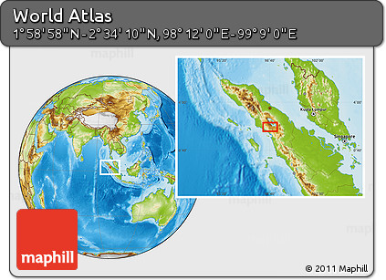 Physical Location Map of the Area around 2° 16' 34" N, 98° 40' 30" E