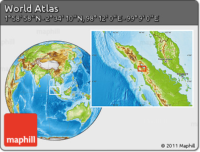 Physical Location Map of the Area around 2° 16' 34" N, 98° 40' 30" E